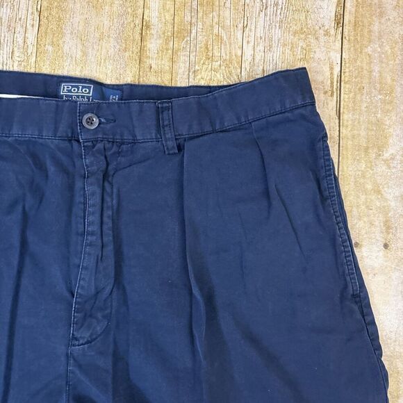 Polo Ralph Lauren Tyler Shorts Navy Blue Pleated Pony Logo Size 36 - Picture 8 of 11